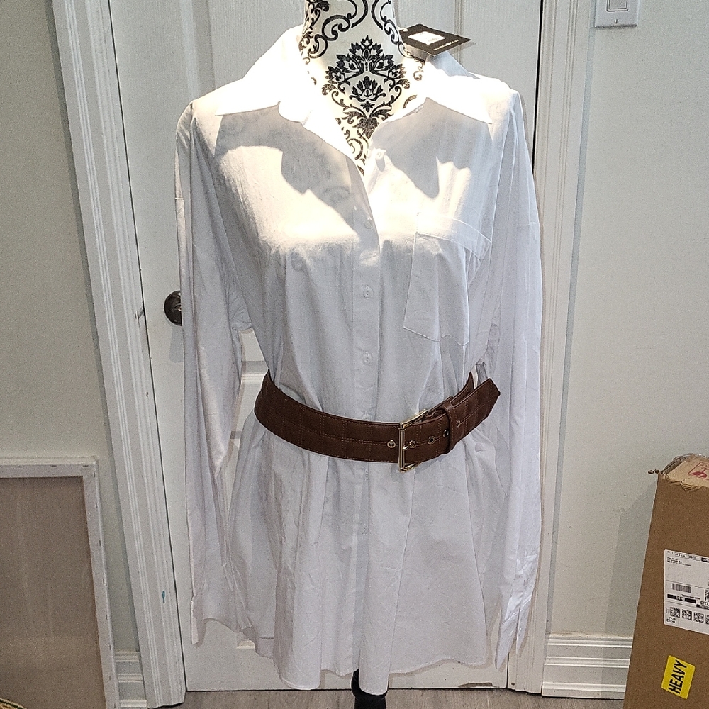 Fashion Nova White Oversized Shirt Dress